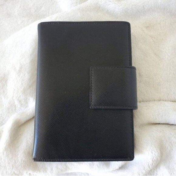 PRADA Black Leather Agenda Planner PM Size silver rings - Picture 3 of 11